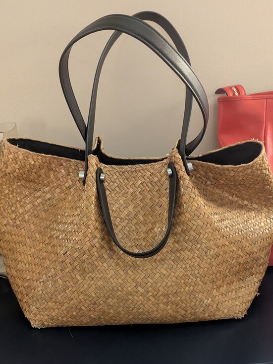 All Saints Handbags - All Saints Allington Woven Straw Tote with Dark Handles